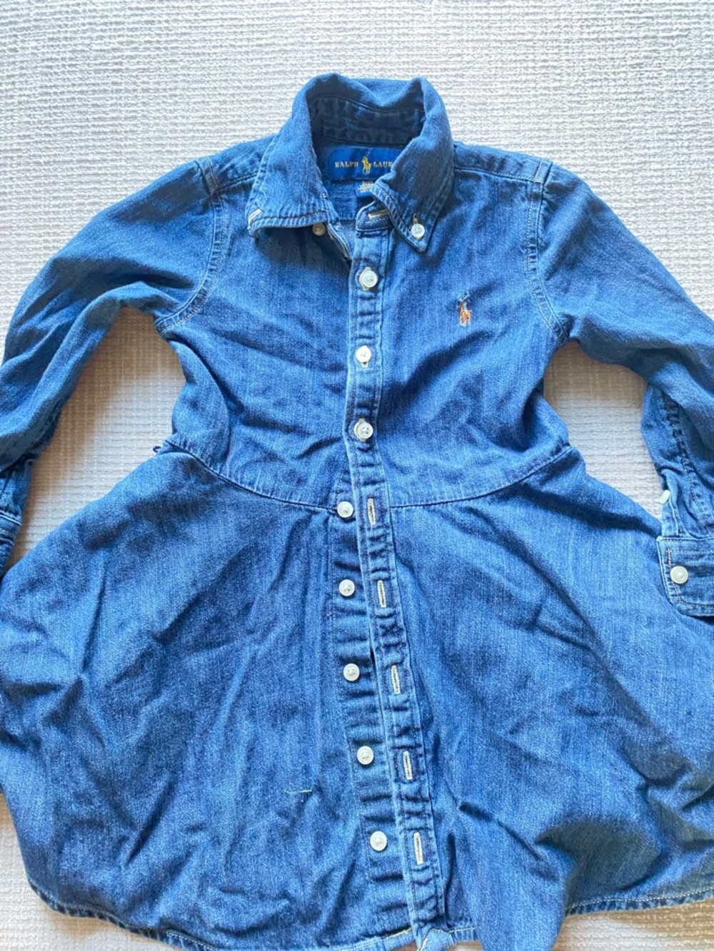 Ralph Lauren Girls Blue Denim Button-Front Dress